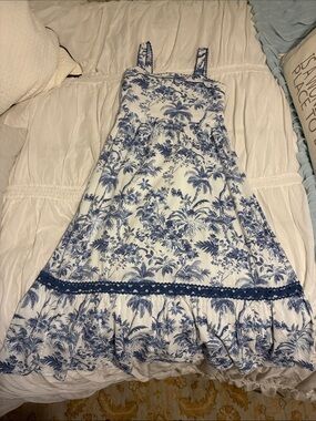 LC Lauren Conrad White Sundress with Blue Tropical Print